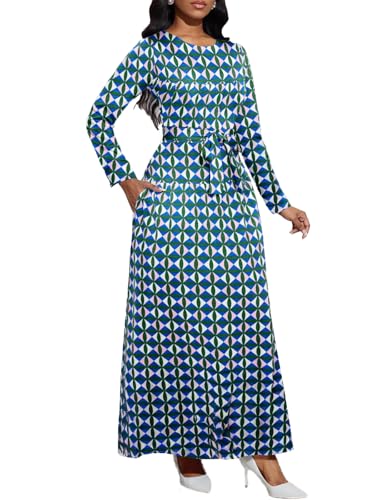 Image of BubFee Long Dress for Women Casual Long Sleeve Dresses Maxi Dress Empire Waist Loose with Belt