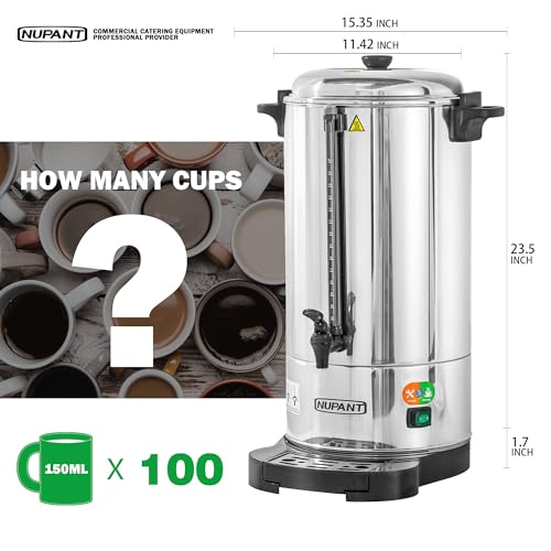 Image of NUPANT Commercial Coffee Urn 100 Cup /15L Coffee Dispenser with Upgraded Percolator, Double Wall 304 Stainless Steel Hot Water Urn Beverage Dispenser, Keep Warm Large Coffee Maker for Catering Party