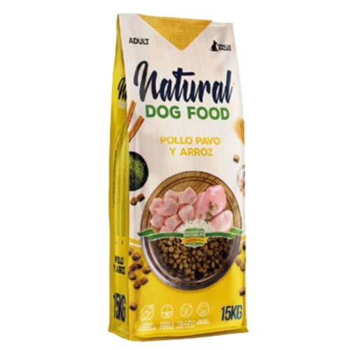 Natural Dog Food Pollo, Pavo y arroz, Pienso para Perros Adultos pequeños y Grandes, Todas Las Razas, pienso Premium para Perros, Alimento seco para Perros, pienso Natural, pienso de Pollo (15 KG.)