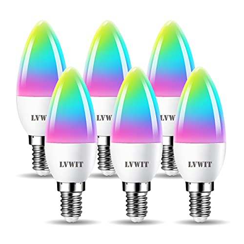 LVWIT LVWIT Alexa Smart Glühbirnen, E14 Wlan LED Lampen Dimmbar Bluetooth Birne 4.9W 470LM, 2700-6500K+RGB, App Steuern Kompatibel mit Alexa/Google Home, Fernbedienung,Sprachsteuerung, 6 Pack