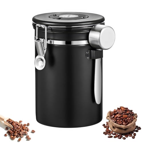 DEECOZY Kaffeedose Luftdicht 1,8L, Kaffeebohnenbehälter mit Auslassventil, Kaffeebohnen Behälter aus Edelstahl mit Schaufel, Kaffeedosen Zur...
