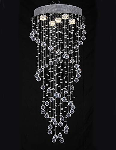 A1A9 Elegant Spiral Crystal Chandelier Lighting, Clear K9 Crystal Raindrop LED Ceiling Lights Chrome Flush Mount Pendant Light Fixture for Livingroom Dining Room Hallway Stairway Foyer (D16'' H35'')
