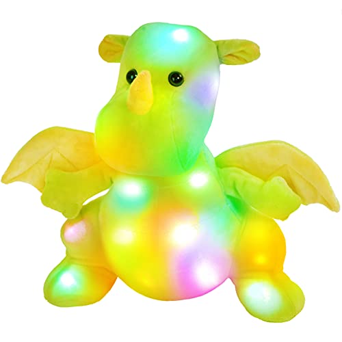 SpecialYou LED Stuffed Animals Dinosaurs Pterosaur Light up Soft Pillow Dragon Plush Toy with Nights Ideal Glow Birthday Holiday for Toddler Kids,Green,11inches(LED)