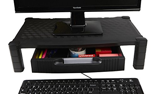 Mind Reader Extra Wide Monitor Stand, Monitor Riser, Height Adjustable, with Drawer, for Computer, Laptop, Desk, iMac, Dell, Hp, Printer, Black