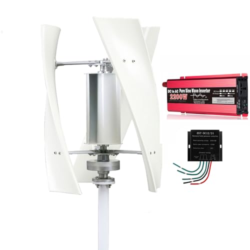 HUIZHITENGDA 24v, Generador de Turbina Eólica Vertical de 2200W con 3 Aspas, Turbina Eólica Maglev de 12V 24V 48V 220V, Fácil de Montar, Apta para Viento/Solar/Calles/Zonas Montañosas