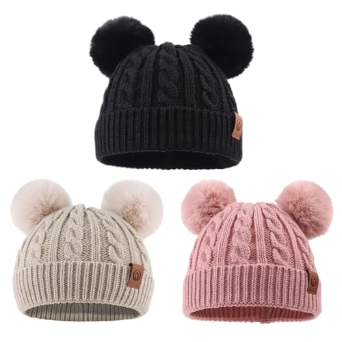 Image of PESAAT Warm Toddler Girl Beanie Knit Winter Hats for Kids Twist Baby Boys Girls Hat 1-4 Years