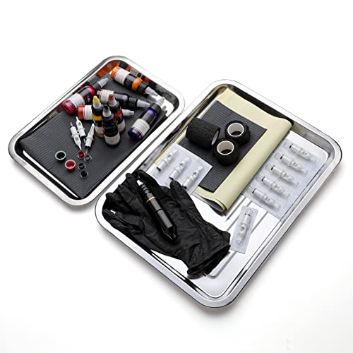 Tattoo Stainless Steel Tray - Solong Tattoo 2 Pack Stainless Steel Tattoo Trays Dental Medical Tray Body Piercing Instrument Tray for Tattoo Supplies, Tattoo Kit Small Large ZYH2206001KIT