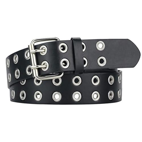 LIURFLNC Schwarz Nietengürtel, Doppelloch Ledergürtel Jeansgürtel Studded Belt, Punk Style Cosplay Gürtel Nieten Hip Hop Nietengürtel Herren für Jeans Hosen Gothic Rockwear