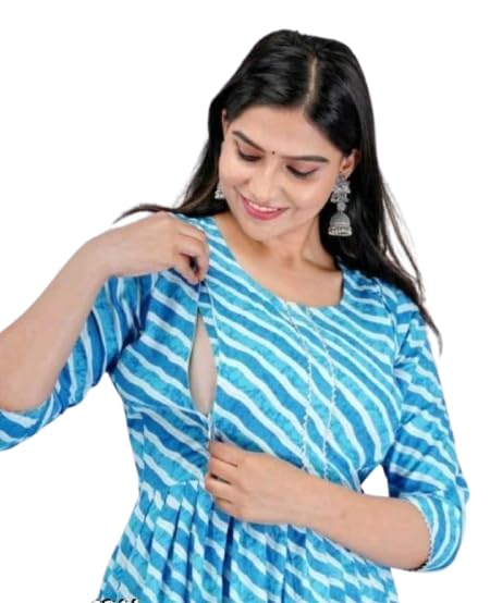 GenericShree RADHEY Outlet Women's Printed Rayon Anarkali Maternity Feeding Kurti with Zipper for Pre and Post Pregnancy