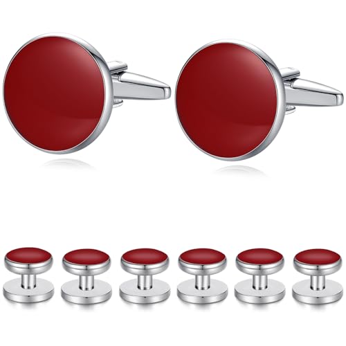 HONEY BEAR 8pcs set Cufflinks And Studs - Black Onyx, for Men Shirts Tuxedo Wedding Gift