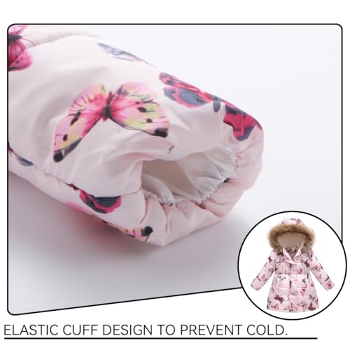 Girl Winter Dress Coats Faux Fur Hood Fleece Jacket Warm Waterproof Floral Parka3