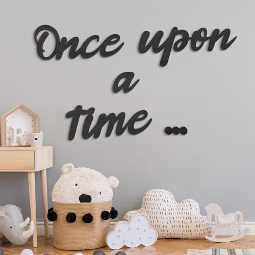 Cartello C'era una volta, leggi le lettere, cartello decorativo per angolo di lettura in legno, per la cameretta dei bambini e decorazione da parete con bastoncini (nero)