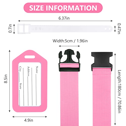 Flintronic 4 stuks premium bagageriem, kofferriem, instelbaar, antislip, bagageband, lange kofferbanden, bagageriem + 2 stuks kofferaanhanger, veilig reizen voor koffer, roze + blauw - Image 3