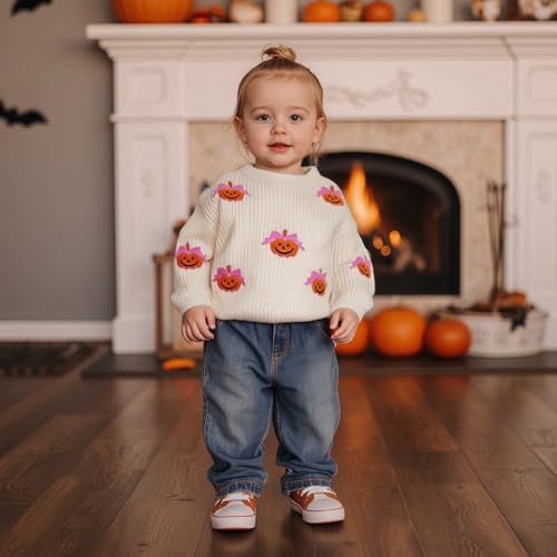 Nyapruwe Toddler Baby Girl Boy Halloween Knit Sweaters Cute Pumpkin Embroidery Pullover Top Infant Fall Winter Clothes2