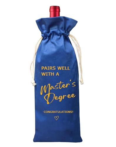 TBITON Bolsa de vinho para presente de mestrado, presente de formatura, bolsa de vinho de mestrado para ela, festa de formatura universitária, doutorado - combina bem com um mestrado (azul)