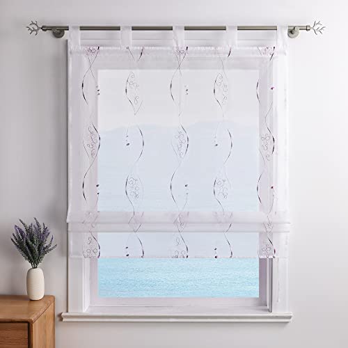 ESLIR Roman Blind Kit with Loops, Kitchen Modern Roman Curtains, Transparent Tab-Top Blind