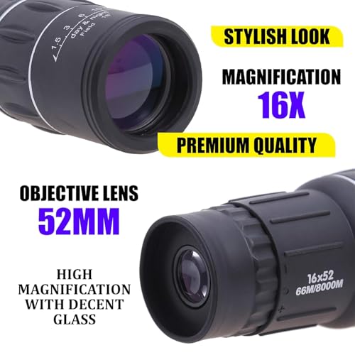 Image of HD Optical Monocular Camping Hiking Telescope Bird Watching | Compact - Waterproof Device | Dual Zoom Focus Telescope Black (16 x 52) ||
