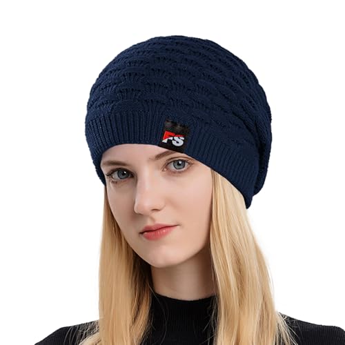 Gorro de otoño Invierno de Punto Hombre Mujer Holgado Beanie Gorro de Lana de Punto Unisex Gorro Beanie Clásico Sombrero Cálido Gorro de Punto Slouch,Azul