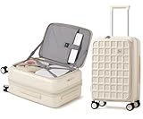 aji Expandable Top Opening Carry On Luggage Airline Approved, 20 Inch Lightweight Hardside Carry On Suitcase with Spinner Wheels, Travel Luggage with Laptop Compartment for Women Men, Coconut White