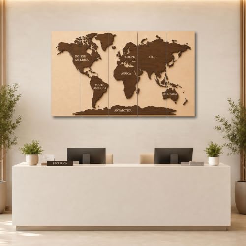 Image of The Castle Decor World Map Painting With Frame 5 Big Size Multiple Frames Wall Art Painting for Living Room,bedroom,drawing Room,hotels-wooden Framed-digital Painting (36x60 inch, multicolor9)