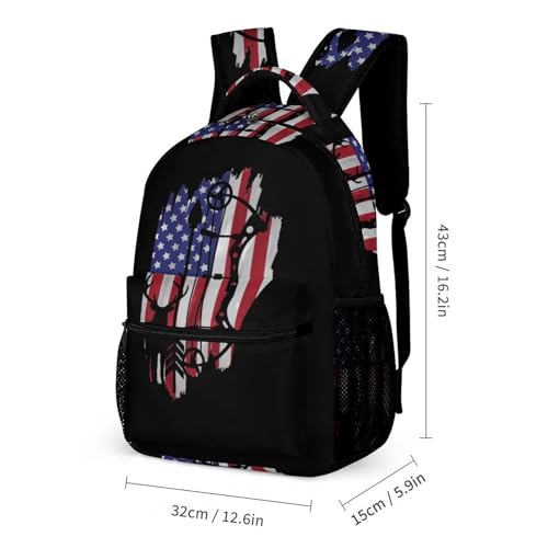 Bow Hunting U.S. Flag Cute Backpacks Set Lightweight Lunch Bag Aesthetic Pencil Cases for Travel Work2
