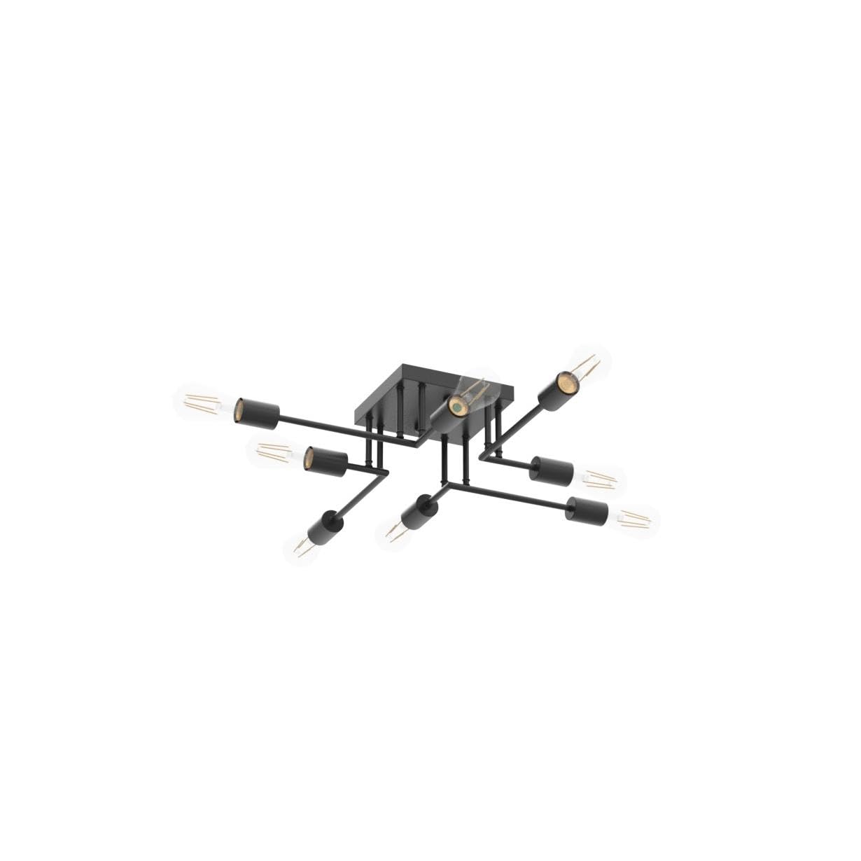 Lámpara de techo semiempotrada de 8 luces, moderna lámpara Sputnik de metal negro con base de bombilla E26 cerca de la luz de techo para cocina, comedor, sala de estar, pasillo, dormitorio 4
