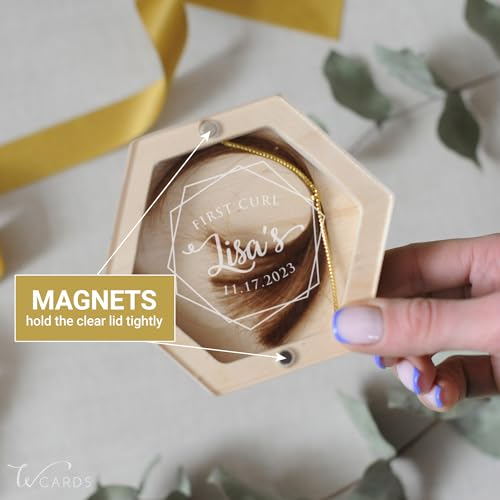 Image of Personalized Baby's First Haircut Memory Box with Name, Wooden Keepsake with Engraving, Hair and Tooth Storage Umbilical Cord Case for Baby Shower Birthday Gift (Light Wood)