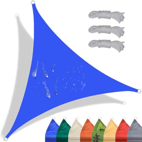 Dreieckiges Sonnensegel, 3,6 x 3,6 m, wasserdicht, 98 % UV-Schutz, für Terrasse und Garten, blaues Sonnensegel für verbesserten Schutz