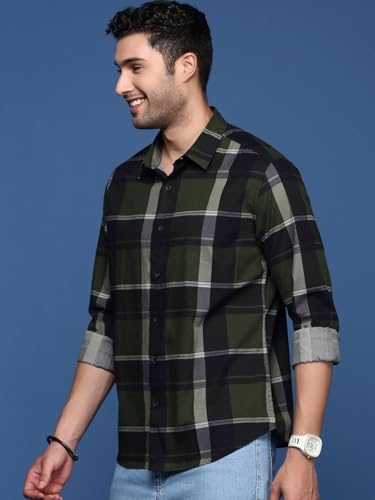 Image of SHOWOFFFF Men Check Print Casual Shirt | Spread Collar Full Sleeves Cotton Shirt for Mens | Slim Fit Regular Length Shirt for Men's
