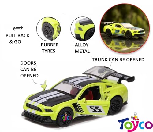 Image of toyco Sports GT Die-Cast Alloy Metal Car for Kids | Openable Doors, Smooth Edege, Shiny Body & Pullback Action | Realistic Look | 1:36 Scale | Neon Green Toy Car for Boys & Girls (Pack of 1)