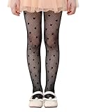 Century Star Black Stockings for Girls - Girls Lace Tights Kids Sheer Fishnet Hollow Dance Patterned Pantyhose Black Polka Dot 5-8 Years