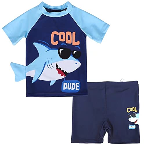 Jungen Kinder Badeanzug Bademode Baby Zweiteiliger Kurzarm UV-Schutz Niedlich Geteilter Sonnenschutz Bade-Set T-Shirt Badeshorts (hai, 104-110) Cover