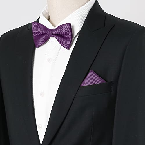 Allegra K Tie Set For Men Satin Necktie Bowtie Pocket Square Solid Color For Wedding Business One Size Dark Purple #TOP6