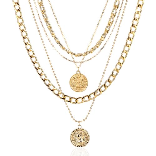 Pirate Necklace Chunky Gold Necklace for Women vintage Pirate Coin Pendant Necklace Fashion Chunky Chain Choker Necklaces Pirate Costume Women Men Jewellery