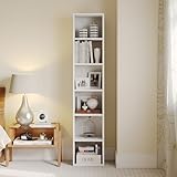 CoziBB Tall Narrow Bookcase 6 Tier, Bookshelf Display Rack, Modern Open Storage Shelves Unit for Living Room, Bedroom, Home Office, 23.5 x 30 x 181 cm, White