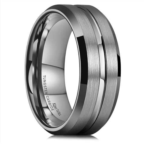 Image of King Will Tungsten Carbide Wedding Band for Men Women-6 /8 /10mm Width Multicolor Available with Grooved Center Wedding Ring Suitable for Work, Gym Comfort Fit Size 4-16