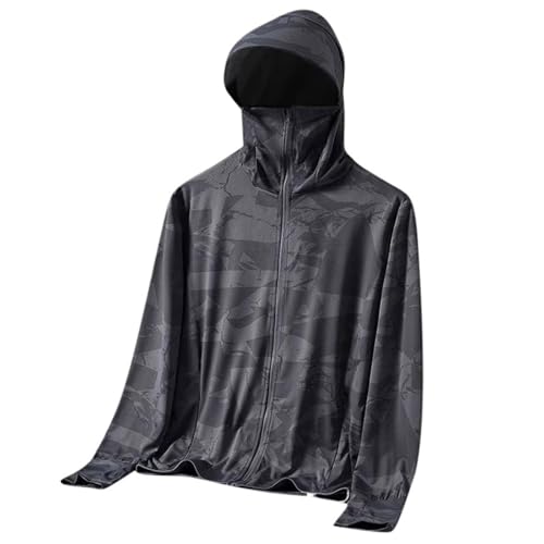 Mens Sun Protection Hooded Zipper Tops Fashion Print SPF UV Jackets Outdoor Athletic Hiking Lightweight Outwear