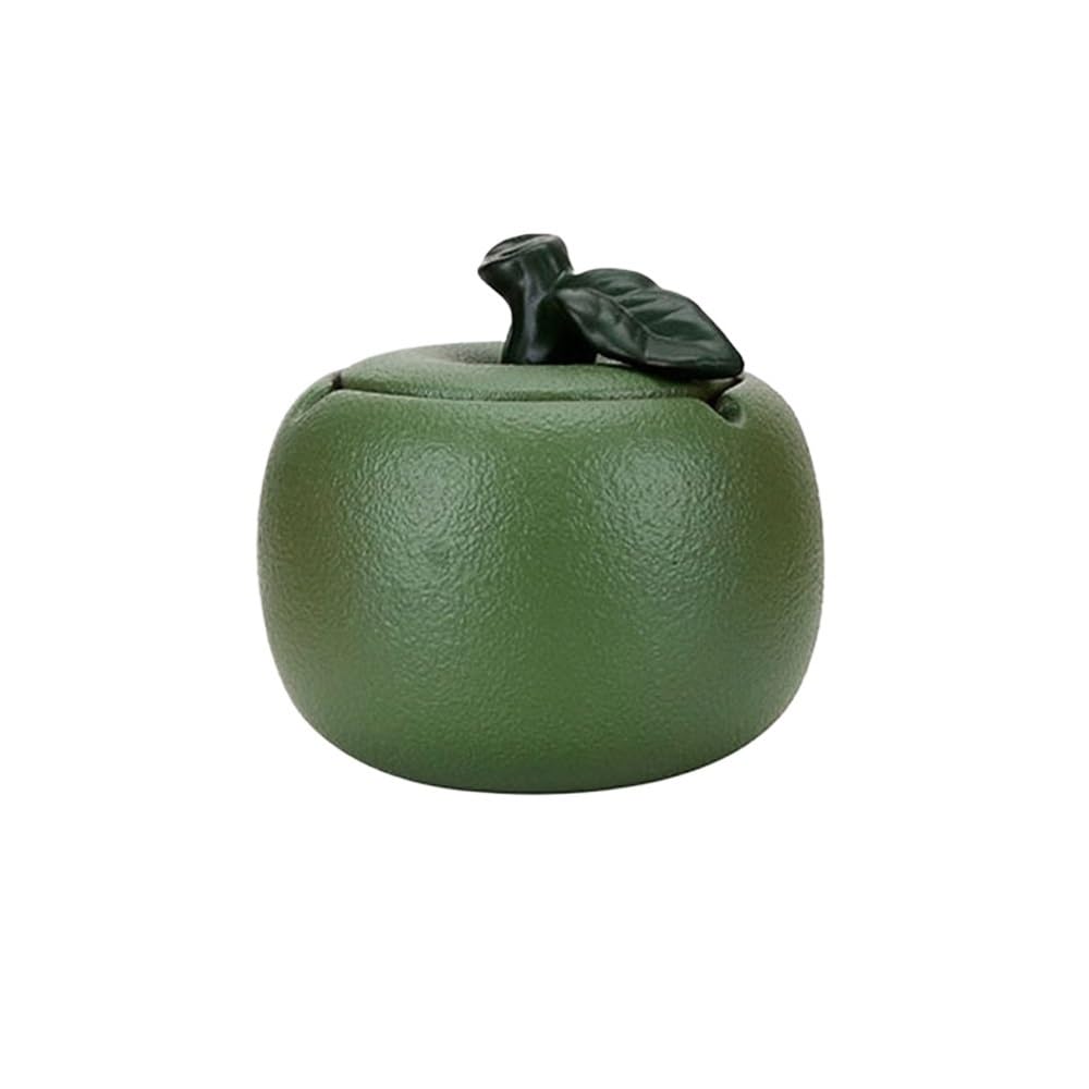 Indoor Decorative Fruit Shape Ceramic with Lid Portable Ashtray Homes Room Restaurants Decoration for Desktop(Green)