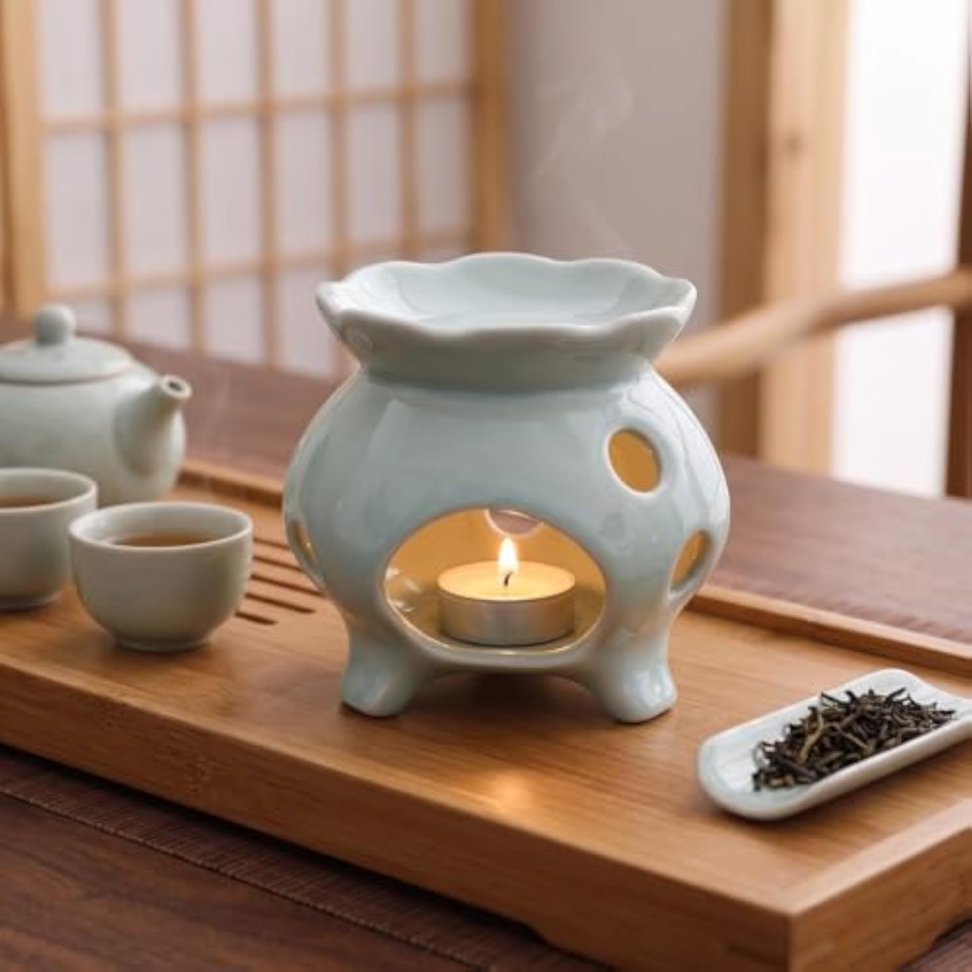 Glazed Tabletop Burner with Tealight Holder Glossy