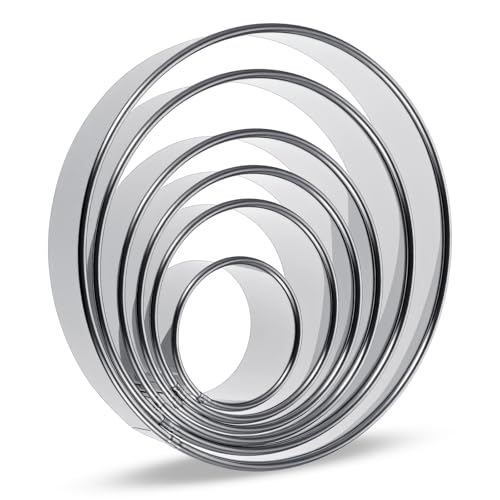 6 Stück Ausstecher Rund 15.5cm 13.2cm 11cm 9cm 7.7cm 5.2cm Edelstahl Ausstechformen Rund Keksausstecher Runde Circle Cookie Cutter Plätzchen Zubehör für DIY Küche Zubehör