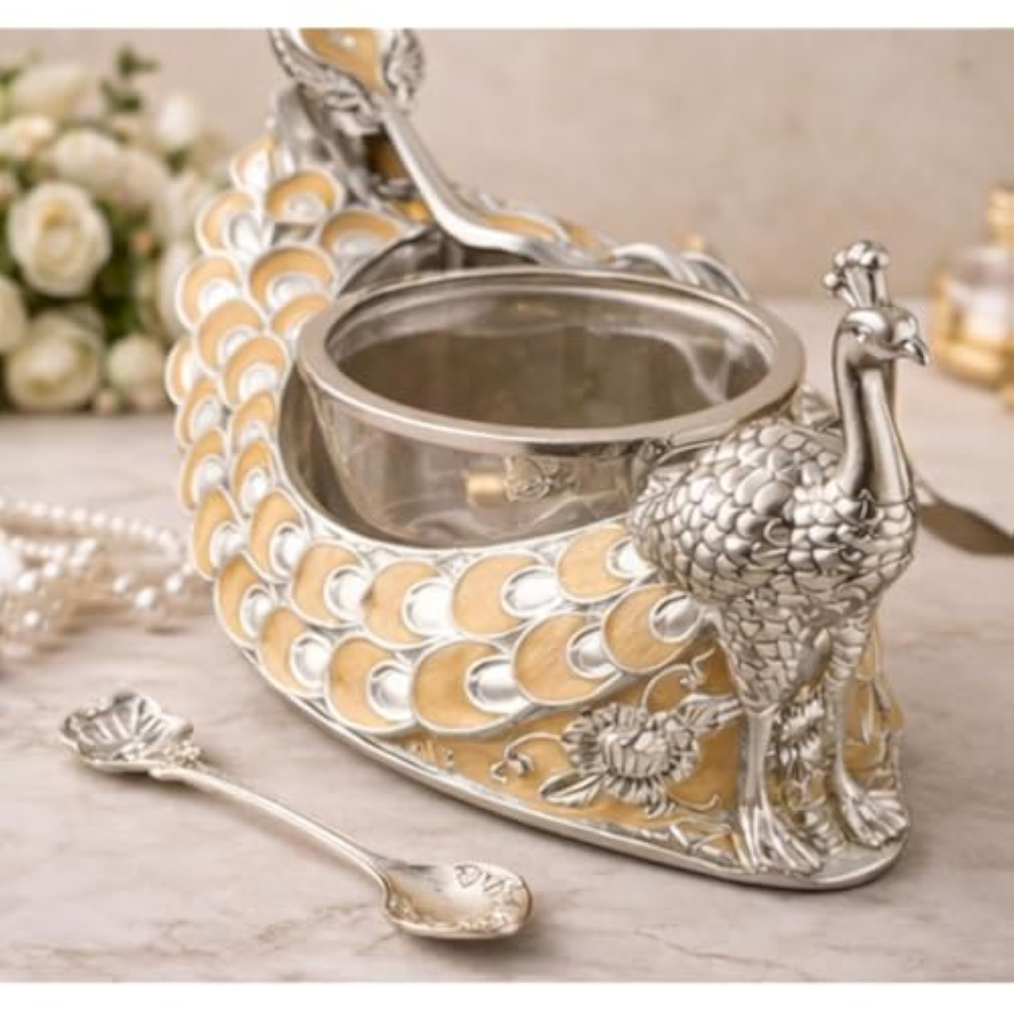 Decorative Silver Peacock Trinket Box