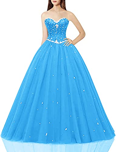 Image of Likedpage Women's Sweetheart Ball Gown Tulle Quinceanera Dresses Prom Dress
