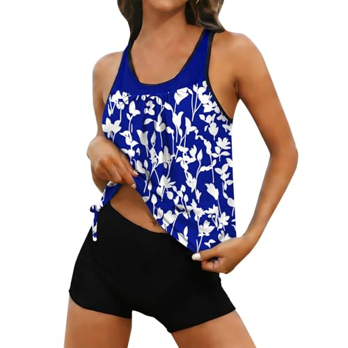 Maillot de bain tankini haut de gamme imprimé floral plissé bleu ciel