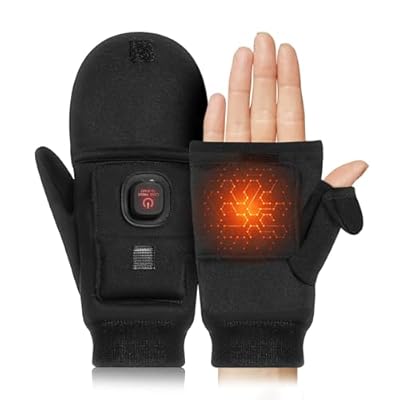Auccipal Heated Gloves for Men Women, Rechargeable Heated Gloves Fingerless for Winter, 2500mAh Electric Heated Work Gloves with 1 Hour Auto-Off (Large)