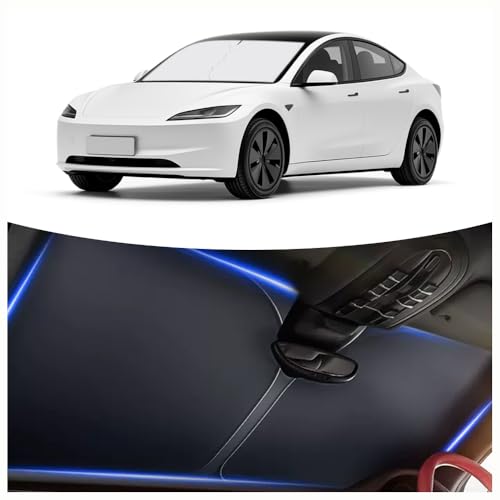 Image of Car Windshield Sun Shade Compatible with Te /SLA 2017-2026 Model 3 /Y,Oxford Cloth Sun Shade for Car Windshield with Foldable Design,Windshields Cover Suns Shades with Storage Bag