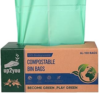 100% Biodegradable Bin Bags Food Waste Bin Bags with EN13432 Certification Leakproof Supper Strong Heavy Duty Compostable, Biodegradeable Bin Bags (6L-150 Bags)