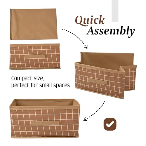 Image of Kuber Industries Foldable Multi-purpose Cloth Organizer for Storage with Drawing Handle | Durable Organisers Storage Box for Clothes /Toys | Check Design - Beige