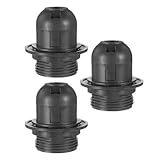 JNXQWE E26 E27 Light Socket,Plastic Threaded Medium Base Lamp Holder with Shade Ring,E26 Pendant Socket for Edison Bulbs Pendant Lamp,3-Pack (Black)