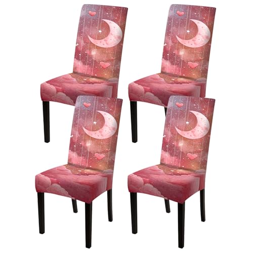 Image of Nuxovilar Pink Moon Star Heart Stretch 23.6x70in 4PCS Chair Covers
