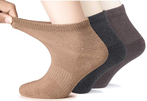 Hugh Ugoli Women's Diabetic Ankle Breathable Cotton Socks with Seamless Toe and Semi Cushion, 3 Pairs, Assorted 3, Shoe Size: 6-9